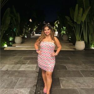 Show Me Your MuMu Pink and White Checkered Mini Dress